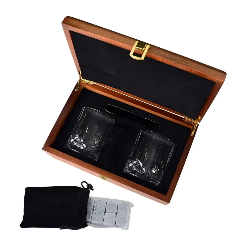 Whiskey gift set with wooden presentation box